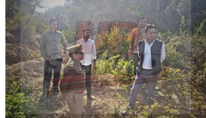 जालौन के कोंच रेंज में फर्जी वृक्षारोपण मामले की जांच करते झांसी के एसडीओ संतोष कुमार।