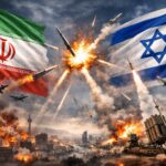 ईरान-इज़राइल युद्ध के दौरान आसमान में दिखाई देती मिसाइलें और एयर डिफेंस सिस्टम द्वारा उन्हें रोकने का दृश्य। (सांकेतिक तस्वीर)